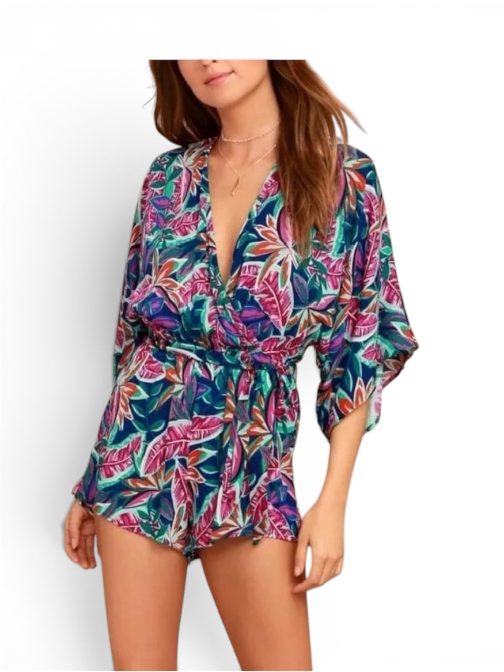 Tropical Print Swim Cover-Up Romper